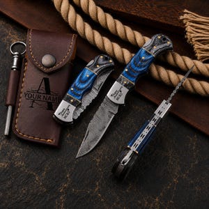 Handmade Damascus Pocket Knife Personalized Gift for Men Custom Groomsmen Gift Anniversary Gift for him Dad Husband Christmas gifts for him