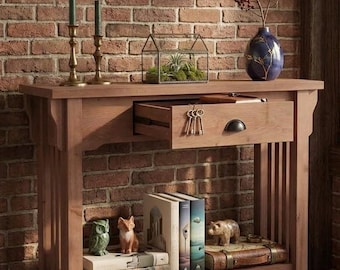 Mid century  Solid Wooden Table ,  Narrow entryway console table , Rustic vintage Sideboard , Danish Style table for home