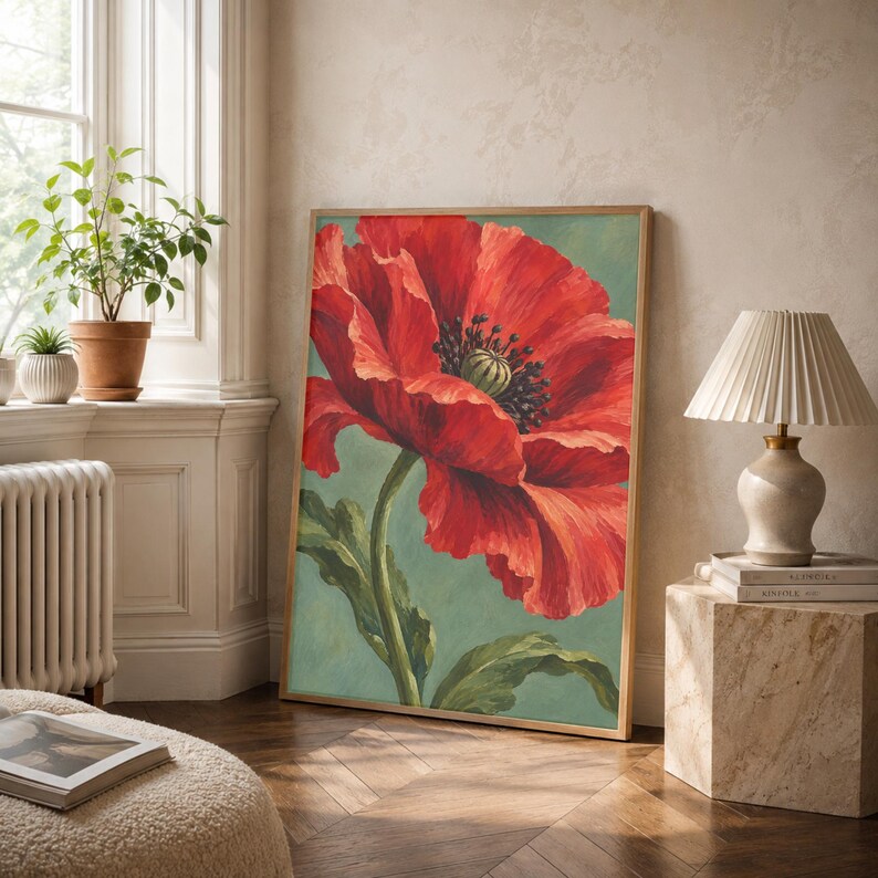 Giant Red Poppy Print | Red Poppy Wall Art | Large Floral Poster ...