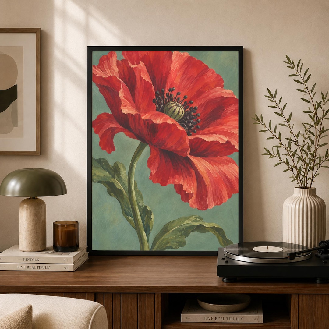 Giant Red Poppy Print | Red Poppy Wall Art | Large Floral Poster ...