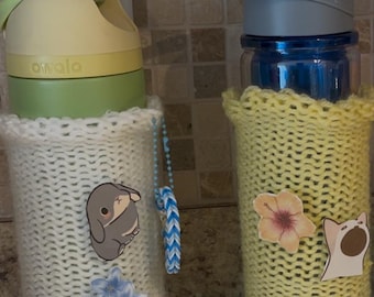 Handmade Knitted Water Bottle Cozy | Personalized Sleeve, Condensation Absorbing