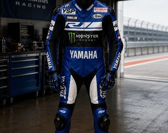 Maßgefertigter Motorrad-Rennanzug aus Leder, blau-schwarz | MotoGP-Teamanzug | Formel-1-Rennanzug | Handgefertigter Rennanzug