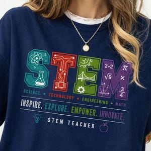 Teacher Tshirt STEM Icons Science Math Engineering Technology Back to School Gift Tee