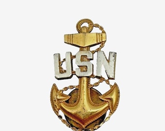 Ancla enredada de plata esterlina vintage Vanguard USN de la Marina de los EE. UU. de la Segunda Guerra Mundial en vermeil de oro