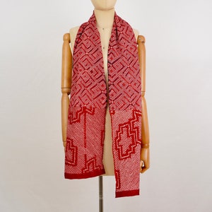 Vintage silk kimono Scarf, Red and ivory color Combining two types of Tie dye material.