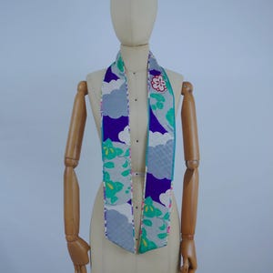 Vintage silk kimono  fabric Skinny mini Scarf with combination of small and big floral pattern.