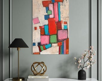 Large Abstract Wall Art, Original Painting, Bold Geometric Color Decor, Luxury Interior Art