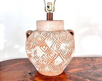 Urn Lamp Terracotta Whitewash Large ~Organic Modern from the 1970’s