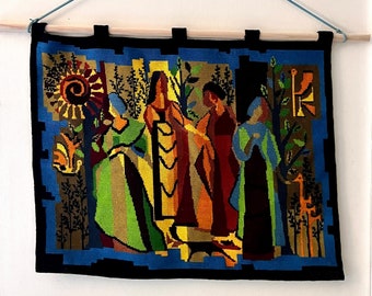 French needlepoint panel titled ‘Four Seasons’ ~ 1970’s