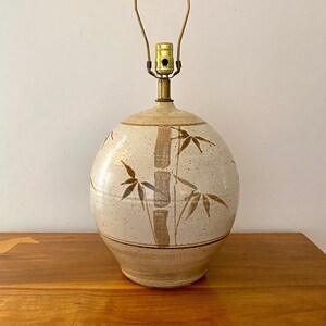 Studio Stoneware California Pottery Lamp with Hand painted Bamboo