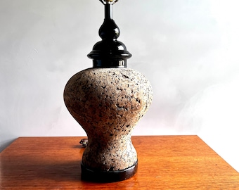 Vintage Cork Lamp with Black Ceramic Top - 1970’s