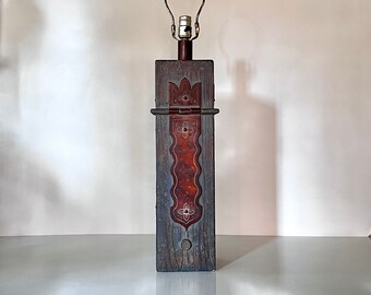 Casual Lamps of California 1993 Faux Wood and Metal Design in Plaster Table Lamp