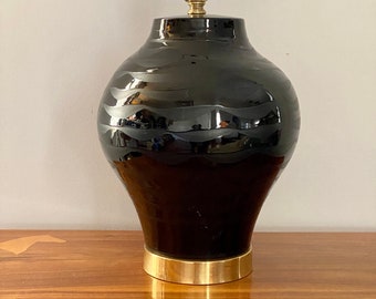 Albino Bagni Style Black Wave Wax Resist Pottery Lamp