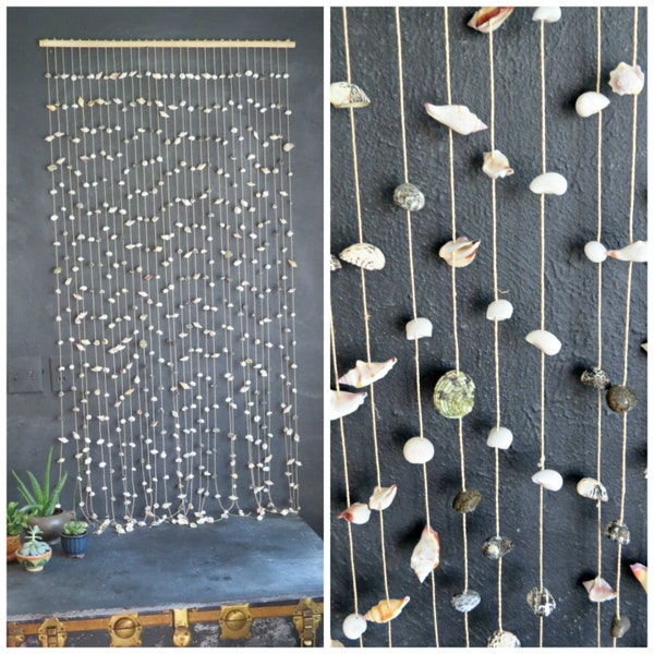 Vintage SeaShell Beaded Door Curtain. Boho  Room Divider. Hippie bohemian chic decor. Beach cottage decor. 2 available. | The Curious Moose