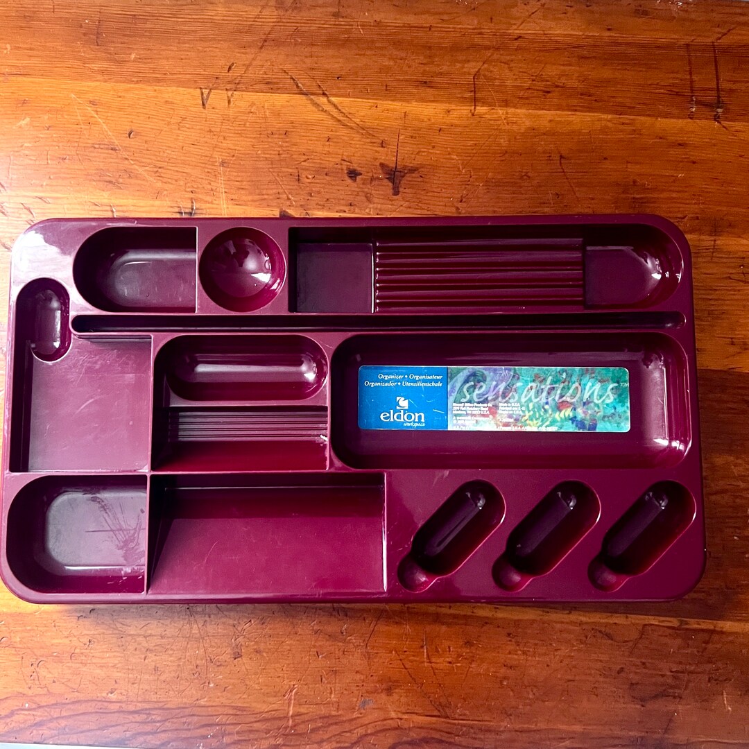 Eldon Plastic Rust Red Desk Organizer and Pen Holder, 1980 Plastic