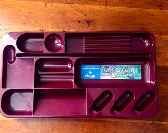 Organiseur de bureau et porte-stylo Eldon en plastique rouge rouille, solution de rangement en plastique des années 1980, organisateur de bureau vintage