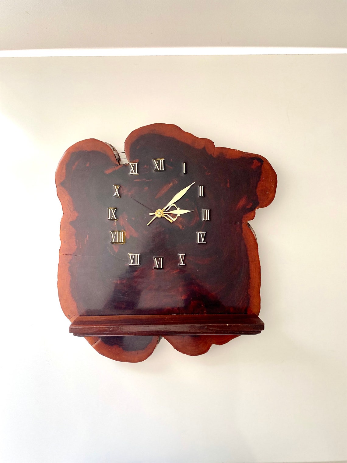 Mid Century Large Cypress Live Edge Wood Wall Clock with Shelf Etsy