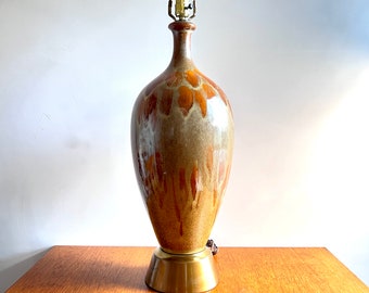 Mid Century Monumental Drip Glazed Ceramic Lamp~ Browns