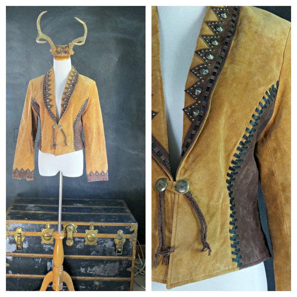 Cappotto del sud-ovest di Vintage Boho.  Giacca scamosciata Scully.  Giacca con borchie. Stile del nativo americano. Giacca militare.  | L'alce curioso