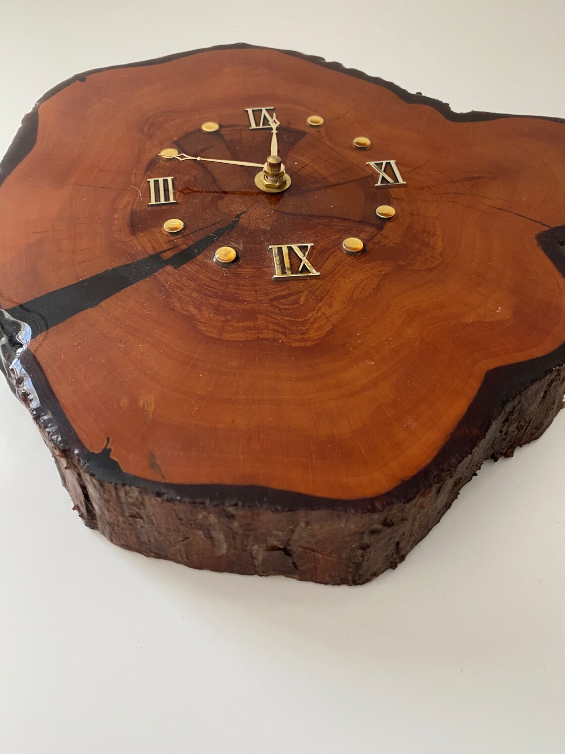 Mid Century Cypress Live Edge Wood Wall Clock Etsy