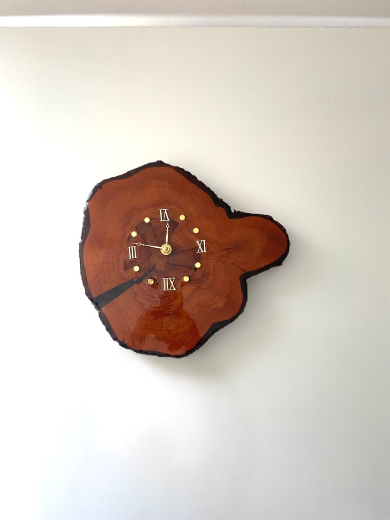 Mid Century Cypress Live Edge Wood Wall Clock Etsy