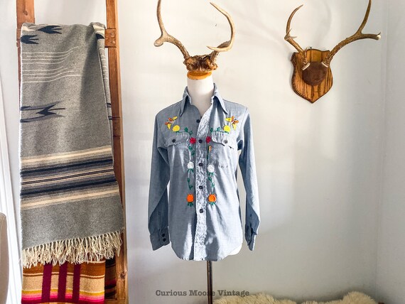 70's Levis Chambray Denim Embroidered Shirt.
