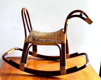 Italian Rocking Horse Rattan ~attributed to Franco Albini