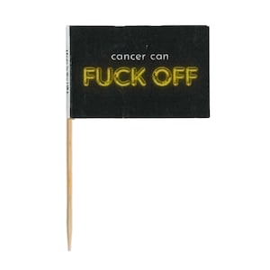 がん患者、生存者、介護者への励ましの贈り物「Cancer Can Fuck Off」つまようじフラッグ、おもしろい抗がん剤治療ケアパッケージ