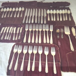Antique 1933 S. Kirk & Son "Repousse" Sterling Silver  Flatware Set-Estate Service for 8  plus  Serving and Baby Pieces (36 Pcs Total)