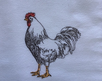 Embroidered Chicken Flour Sack Towel: Farmhouse Kitchen Decor Tea Towel