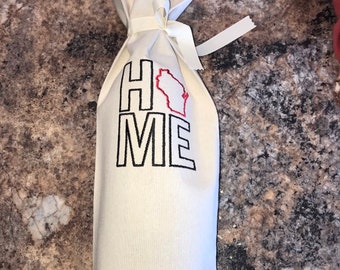 Embroidered Cotton Canvas Wine Bag