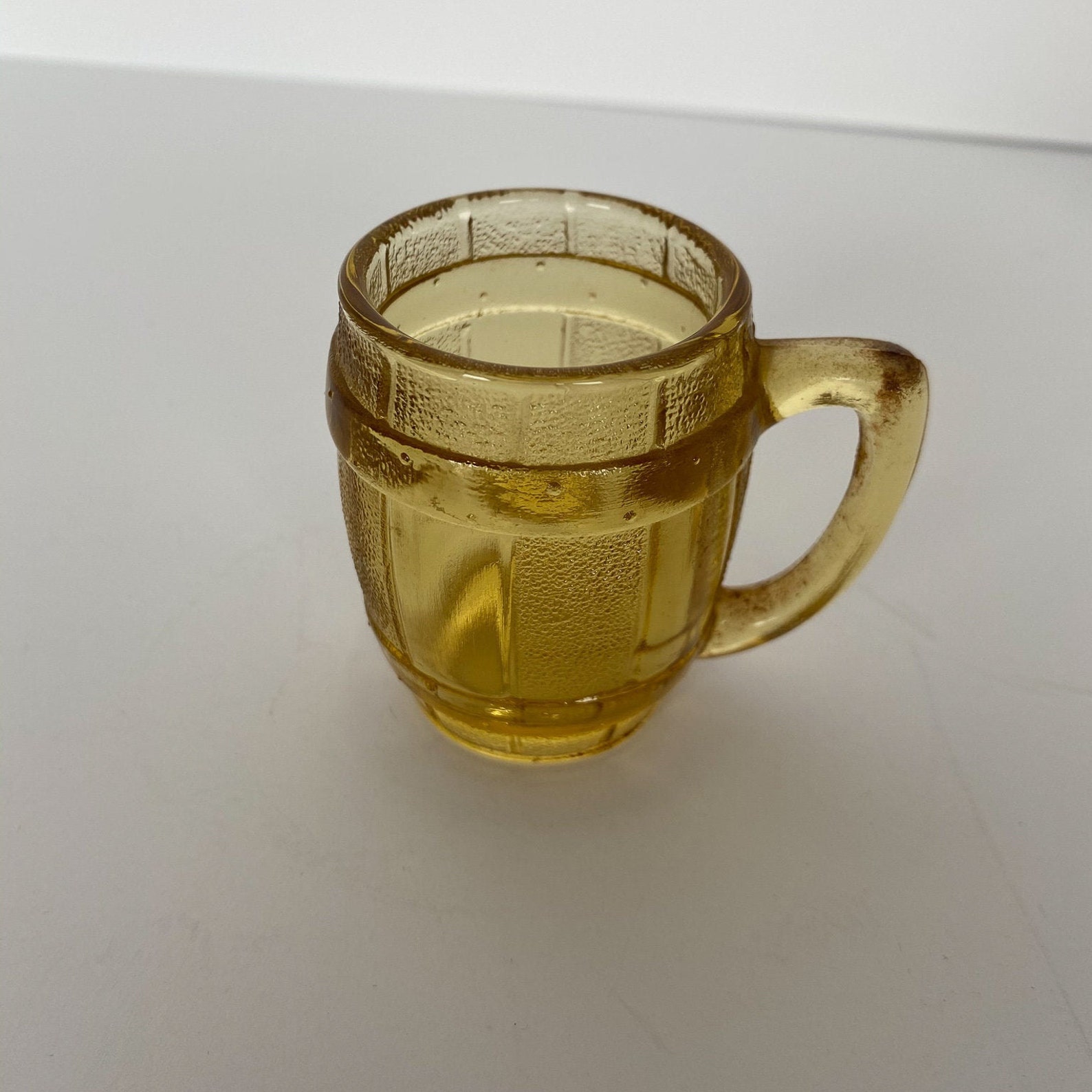 Yellow Depression glass Beer barrel mug shot glass Etsy