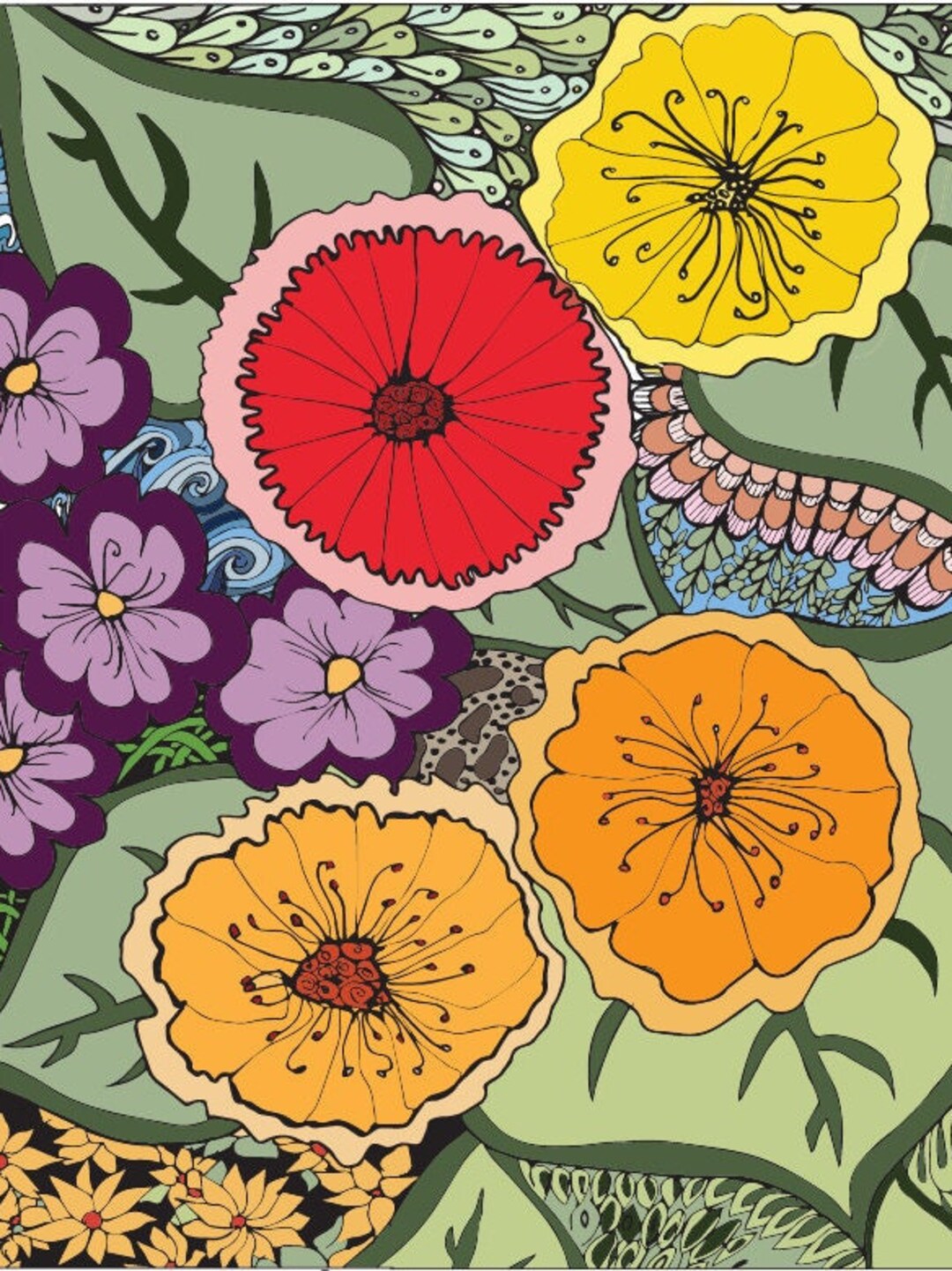 Coloring page adult coloring page floral coloring page pdf etsy