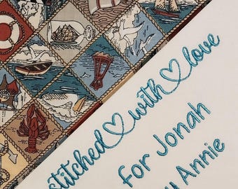 Stitched with love Corner Quilt Label - Custom Embroidered