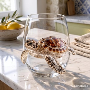 3D-Ozeantier-Glasbecher mit Oktopus, Hai, Schildkröte und Wal – Küsten-Glaswaren, Strandhaus-Geschenk