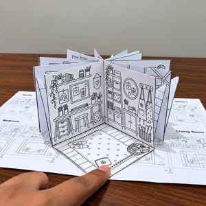Foldable Paper House Template | 10-Room Printable Dollhouse Coloring Book | DIY Paper Craft Kit | Instant Download PDF