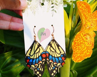 Realistic Yellow Swallowtail Butterfly Wing Earrings