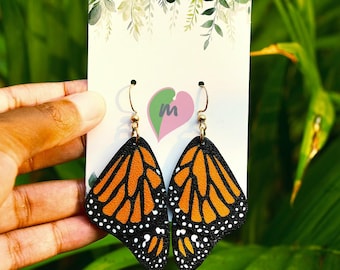 Realistic Monarch Butterfly Wing Earrings