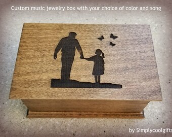 Engraved music box with mother and son OR mother and daughter holding hands on the top with your choice of color and song