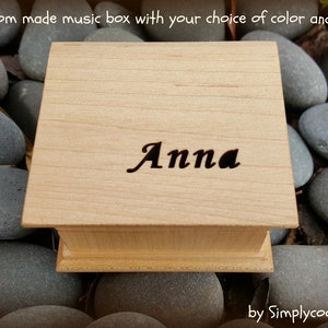 Custom Music Box Name Engraved Gift Personalized Box, Wooden Music Box with your name engraved, choose your song and color image 1