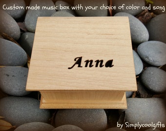 Custom Music Box - Name Engraved Gift - Personalized Box, Wooden Music Box with your name engraved, choose your song and color