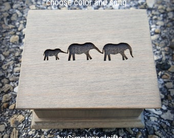 Elephant family music box - pregnancy announcement gift - Wooden Music Box with personalized engravings