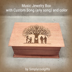 Anniversary box, couple with tree engraved jewelry box with built in music player under the lid, choose color and any songs, add personalized engraving