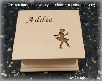 Ballerina Music Box - Girls Gift - gift for Daughter, wooden music box custom engraved with a little ballerina and your name, song