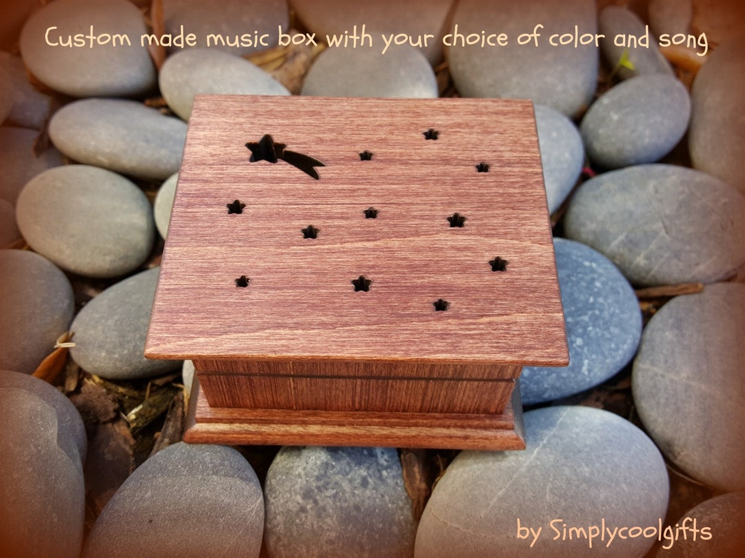 Shooting Star Box Stars and Shooting Star Gift Engraved Wooden Music Box, Choose Your Color and