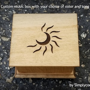 music box, wooden music box, custom made music box, sun music box, personalized music box, musical box, moon music box, sun and moon
