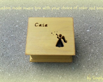 Angel music box - Wooden music box -  Custom made music box with name and angel on top, Christmas gift, baptism gift, christening