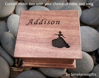 Princess Music Box - Name Music Box - Engraved Music Box with a name and a princess image on top, A Dream is a Wish your heart makes