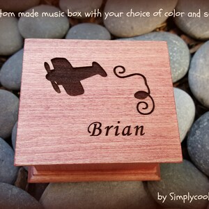 Airplane Music Box - Baby Shower gift - Personalized baby boy gift, engraved music box with plane and name on top,  airplane theme nursery