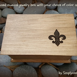 fleur de lis, music box, custom made music box, musical jewelry box, personalized music box, flower of the lily, jewelry box, simplycoolgift